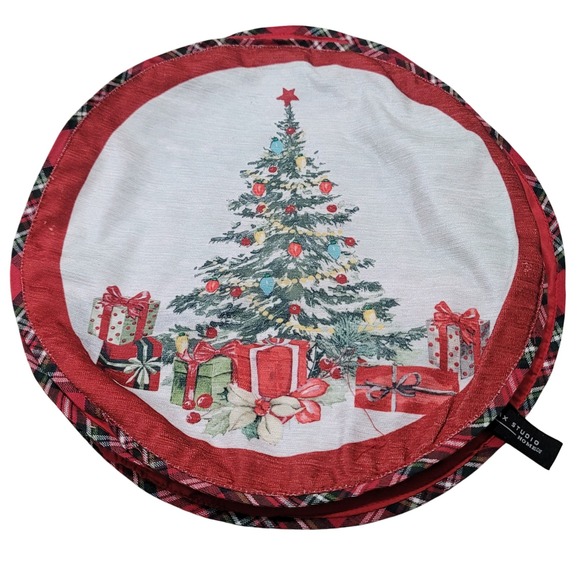 Set Of 4 Max Studio Christmas Tree Placemats 15" Round Home Decor Holidays - Picture 2 of 10